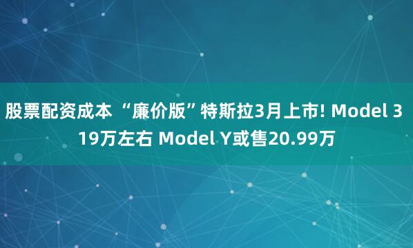 股票配资成本 “廉价版”特斯拉3月上市! Model 3 19万左右 Model Y或售20.99万