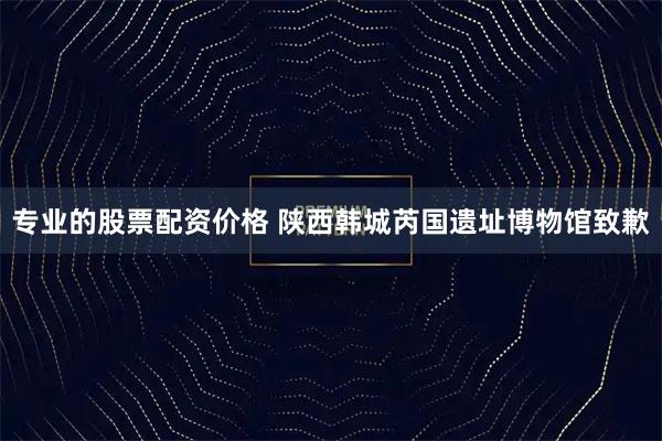 专业的股票配资价格 陕西韩城芮国遗址博物馆致歉